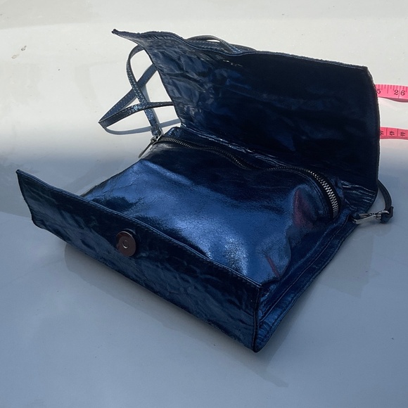 Italian made Zilla handbag 100% calf leather Metallic Blue - Picture 11 of 15